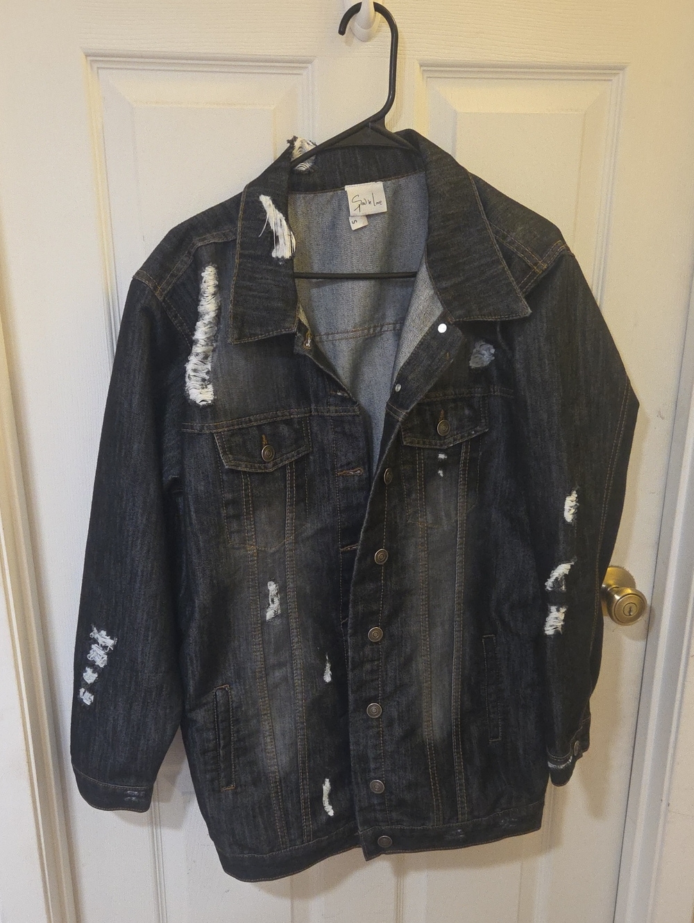 Sew In Love Black Distressed Denim Jacket -  Womens Oversized.